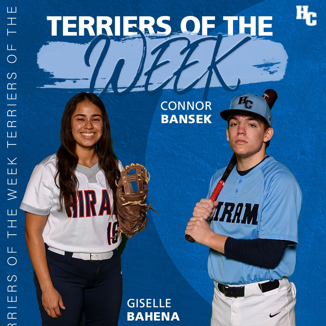 Hiram_Athletics's tweet photo. #TerrierNation, lets hear it for this week's #TerriersoftheWeek: @Hiram_SB graduate student Giselle Bahena and @Hiram_Baseball sophomore Connor Bansek ππ!!
For more on Bahena and Bansek's performances this past week, visit https://t.co/TGiDKe27uc
#RingITπ https://t.co/vHFRSO0l6W