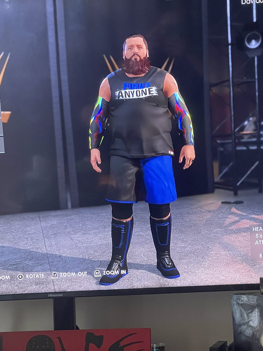David012490's tweet photo. I finally made a Create A Wrestler that kinda looks like me, I’m pretty happy with it!! #WWE2K22 @WWEgames #FightEveryone had to use gear from my faves @FinnBalor and @FightOwensFight https://t.co/S3Wr8BFlrR