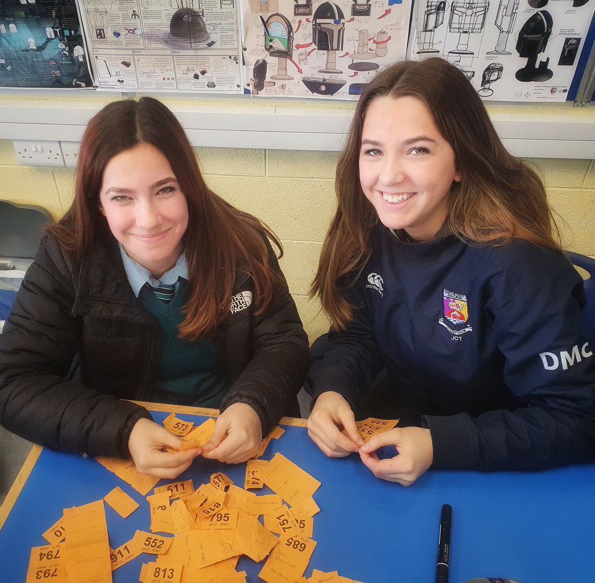 GraphicsDCG_CC's tweet photo. Kate Jenkins &amp; Caoimhe McDonough sorting tickets &amp; money for our Graphics raffle, winners will be announced this Wednesday, there's still time to buy. 400 euro raised so far by our students!#HelpUkraine #fundraising @LimClareETB @CastletroyC @Limerick_Leader https://t.co/XIWPQCFDI3