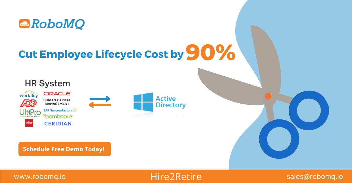 bramhg's tweet image. Don&apos;t waste costly work hours of highly skilled sysadmins on repetitive and tedious employee lifecycle event tasks. 
Why not leave it to fully automated RoboMQ&apos;s Hire2Retire integration solution?
Click here to schedule a free demo with us: bit.ly/3IdYqng
#HRIStoAD
