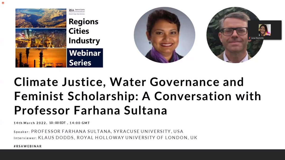 DanielaSCarl's tweet photo. Looking forward to today's @regstud Regions Cities Industry #RSAWebinar with @Prof_FSultana and @klausdodds. The webinar is now online. #ClimateJustice #CriticalDevelopmentStudies
#feministtheories #criticalurbanstudies #socialjustice https://t.co/A4Fj5AjcUr