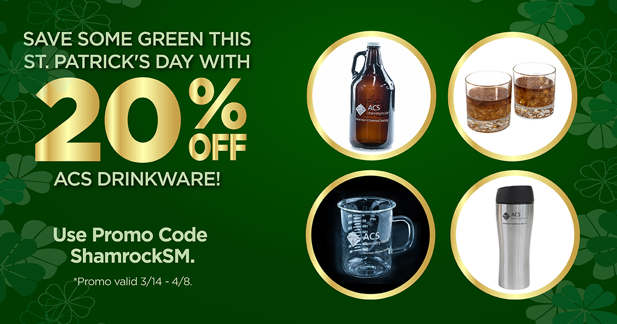 AmerChemSociety's tweet photo. ☘️ Top o' the mornin' to ya! Feelin' lucky? ☘️ You should be because the #ACSStore is giving you 20% OFF all Drinkware for St. Patrick’s Day! Use Promo Code ShamrockSM to get 20% OFF all Drinkware products! https://t.co/dwbdabqH3a #Chemistry #StPatricksDay #StPattysDay https://t.co/OeruYZs3hK