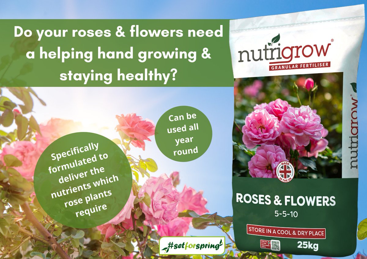 AgrigemLtd's tweet photo. Take a look at our very own Nutrigrow Roses & Flowers Fertiliser to get the best blooming and healthy flowers this year 🌹🌷
Head over to our website for more information >> https://t.co/8H8Ot7ko3Y
#setforspring #nutrigrow #roses https://t.co/HJaxIc3ZXf