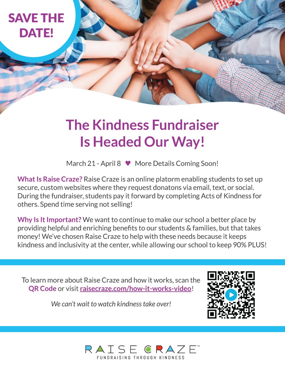 Douglas PTA (@ptadouglases) on Twitter photo Raise Craze is coming in 1 week! Its time to start brainstorming with your child about Acts of Kindness that they can do in our community to help pay it forward on behalf of our donors and school. <a href="/DouglasESDragon/">Douglas Elementary</a> <a href="/TiffanyFBulloc2/">TiffanyFaisonBullock</a>
Get started here: my.raisecraze.com/AJR8WF4/ Raise Craze is coming in 1 week! Its time to start brainstorming with your child about Acts of Kindness that they can do in our community to help pay it forward on behalf of our donors and school. <a href="/DouglasESDragon/">Douglas Elementary</a> <a href="/TiffanyFBulloc2/">TiffanyFaisonBullock</a>
Get started here: my.raisecraze.com/AJR8WF4/
