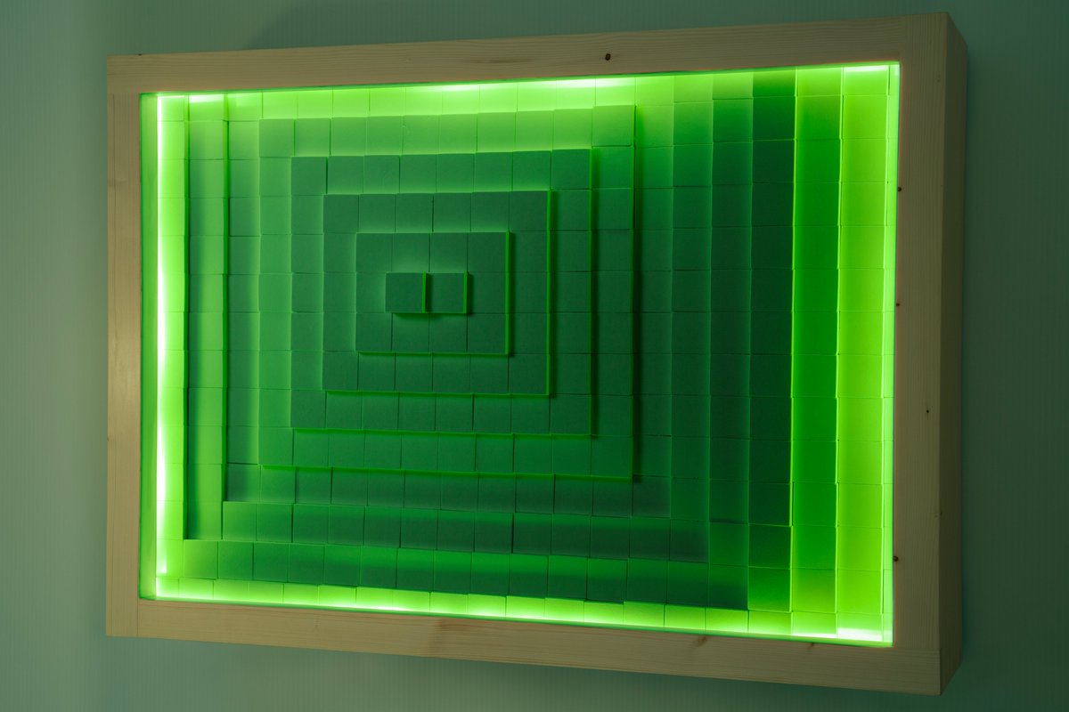 FUTURETROart's tweet photo. Green and serene - Which colour do you prefer?
Fruition of the Flow by @FUTURETROart
Interactive Wall #LightSculpture
Smart enabled + Sound responsive
Designed to induce relaxation + improve wellbeing
#interactivesculpture #geometricart #futuretro #contemporaryart #sculpture https://t.co/hKSLPpxCOw
