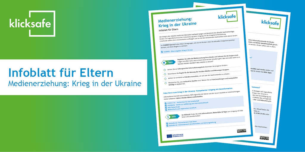 #Medienerziehung in Kriegszeiten: Worauf sollten Eltern bei der Mediennutzung verstärkt achten? Wo finden Kinder &amp; Jugendliche altersgerechte Infos, Rat &amp; Hilfe? Die wichtigsten Tipps &amp; Links zum Download im neuen klicksafe-Infoblatt für Eltern. #twlz 
klicksafe.de/materialien/me…