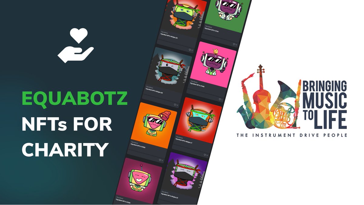 Equabotz For Charity! – 20% of all proceeds, from now until the 20th, are going to Bringing Music to Life charity. Check out the Equabotz collection to find one for you and support a great cause!  opensea.io/collection/equ…