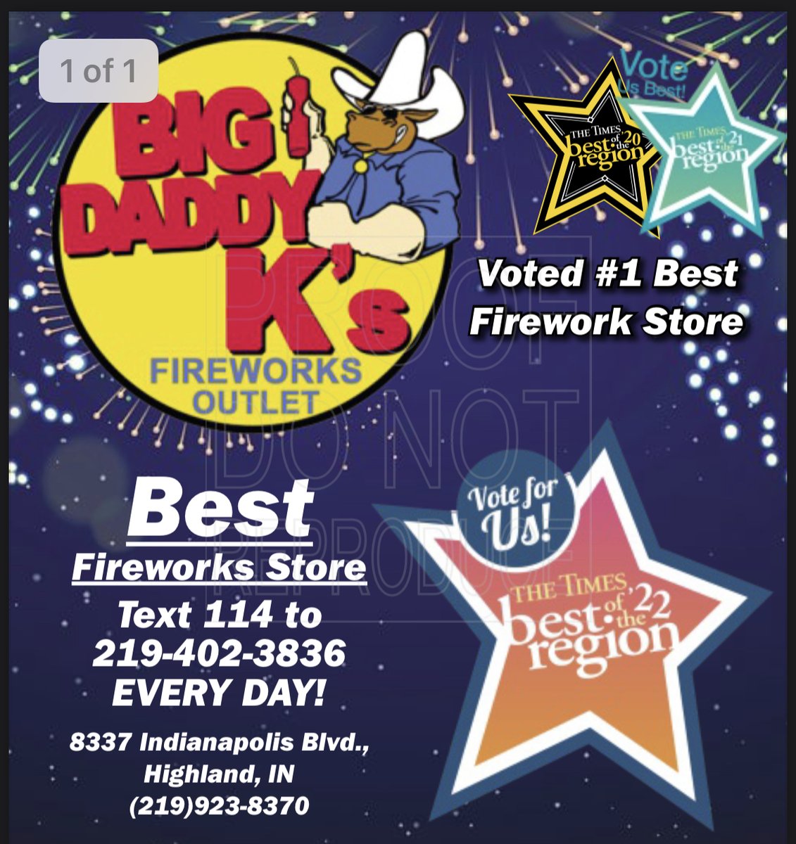BDKsFireworks's tweet photo. There's only a few days left to vote!
We are asking for your support to help us win The Times Best Firework Store in NWI! 

Text 114 to (219) 402-3836 or visit the link in bio for more information!

Thank you,
Big Daddy Ks

#fireworks #4thofjuly #usa #merica https://t.co/lhWTlwsbi1