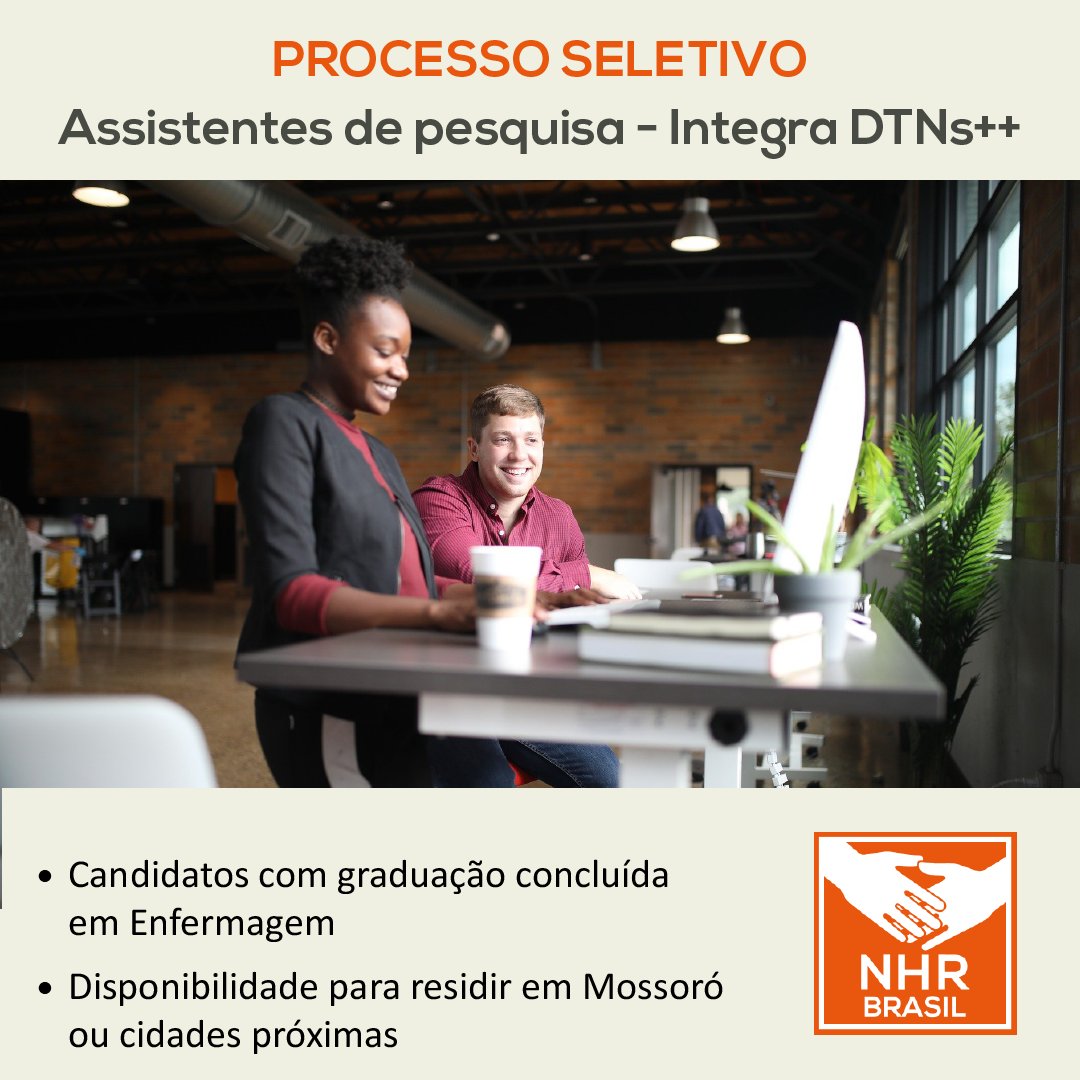 nhrbrasil's tweet photo. Estamos contratando dois assistentes de pesquisa para o projeto IntegraDTNs++. Os candidatos à seleção devem ter graduação em Enfermagem e disponibilidade para residir em Mossoró ou cidades próximas. 

As inscrições vão até 28 de março. Confira o edital: https://t.co/gW9JLoO1f1 https://t.co/h7RN5c3Kvn