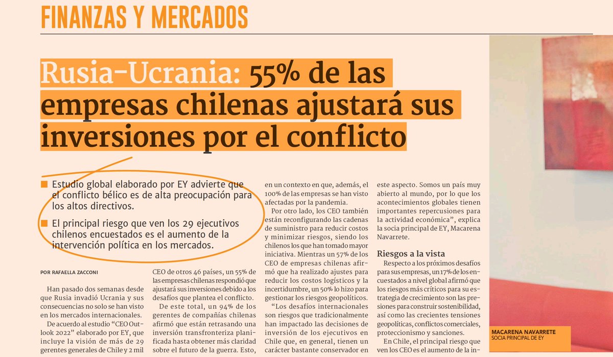 EYChile's tweet photo. Según un estudio EY el 94% de los gerentes de compañías chilenas afirmó estar retrasando una inversión transfronteriza planificada hasta tener más claridad sobre la guerra. Conoce más junto @maca_navarrete_ , nuestra socia principal, vía @DFinanciero 🔗 https://t.co/bIxRMFdIeL https://t.co/KdnMjTy4Rj