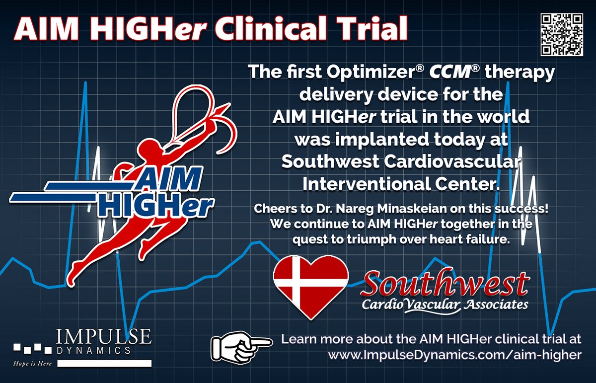 AIM HIGHer Study (@aimhigherstudy) on Twitter photo IMPULSE DYNAMICS ANNOUNCES FIRST PATIENT ENROLLED IN AIM HIGHer — IMPLANTABLE DEVICE TRIAL TO TREAT HEART FAILURE IN HIGHER EF POPULATION
bit.ly/3q2vmsA
#heartfailure #CCM #Optimizer #health #technology #cardiology #news #epeeps #photooftheday #clinicaltrial IMPULSE DYNAMICS ANNOUNCES FIRST PATIENT ENROLLED IN AIM HIGHer — IMPLANTABLE DEVICE TRIAL TO TREAT HEART FAILURE IN HIGHER EF POPULATION
bit.ly/3q2vmsA
#heartfailure #CCM #Optimizer #health #technology #cardiology #news #epeeps #photooftheday #clinicaltrial