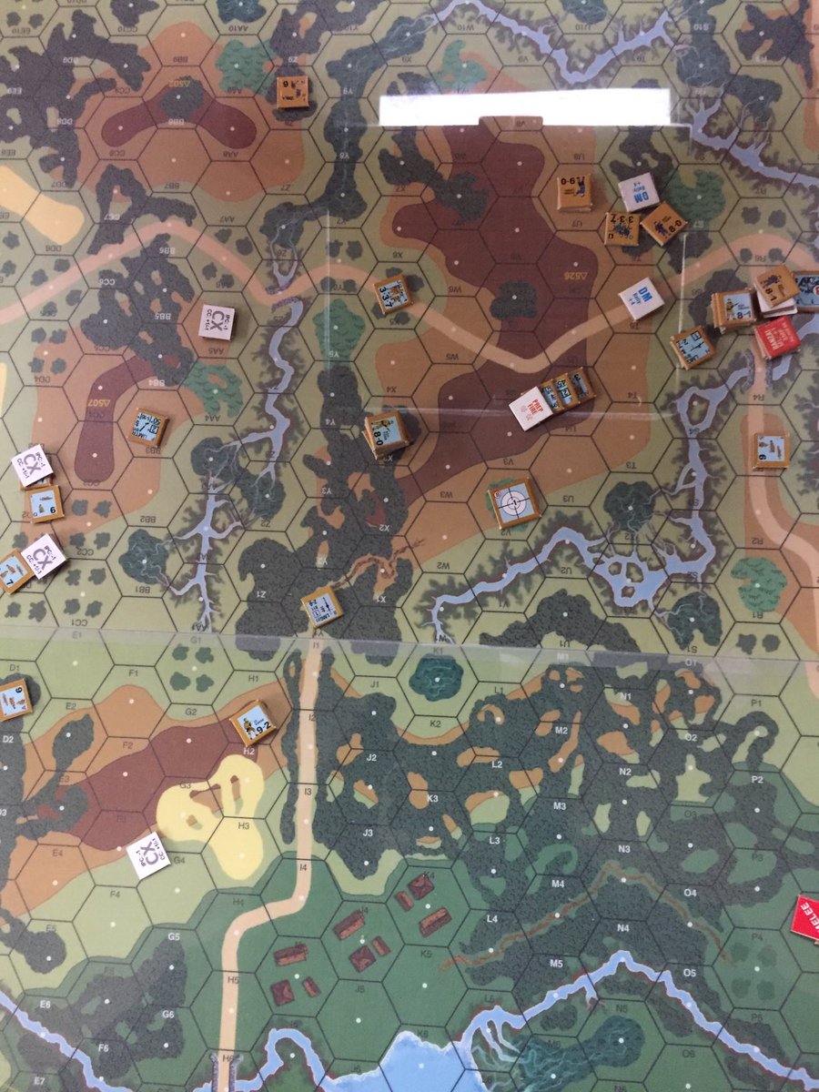 the2halfsquads's tweet photo. Scenario BFP 36 ends with the Chinese Nationalists clearing the reds from south of the road. Came down to the last CC (on right) even the sniper helped by pinning a unit. #advancedsquadleader #boundingfireproductions #bfp https://t.co/2n70io8EX2