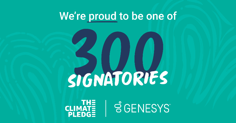 Genesys's tweet photo. Genesys has joined the more than 300 signatories pledging to work together on combating the #ClimateCrisis and protecting our shared planet. The @ClimatePledge is a commitment to be #netzerocarbon by 2040, and we are thrilled to be a part of it. #TheClimatePledge