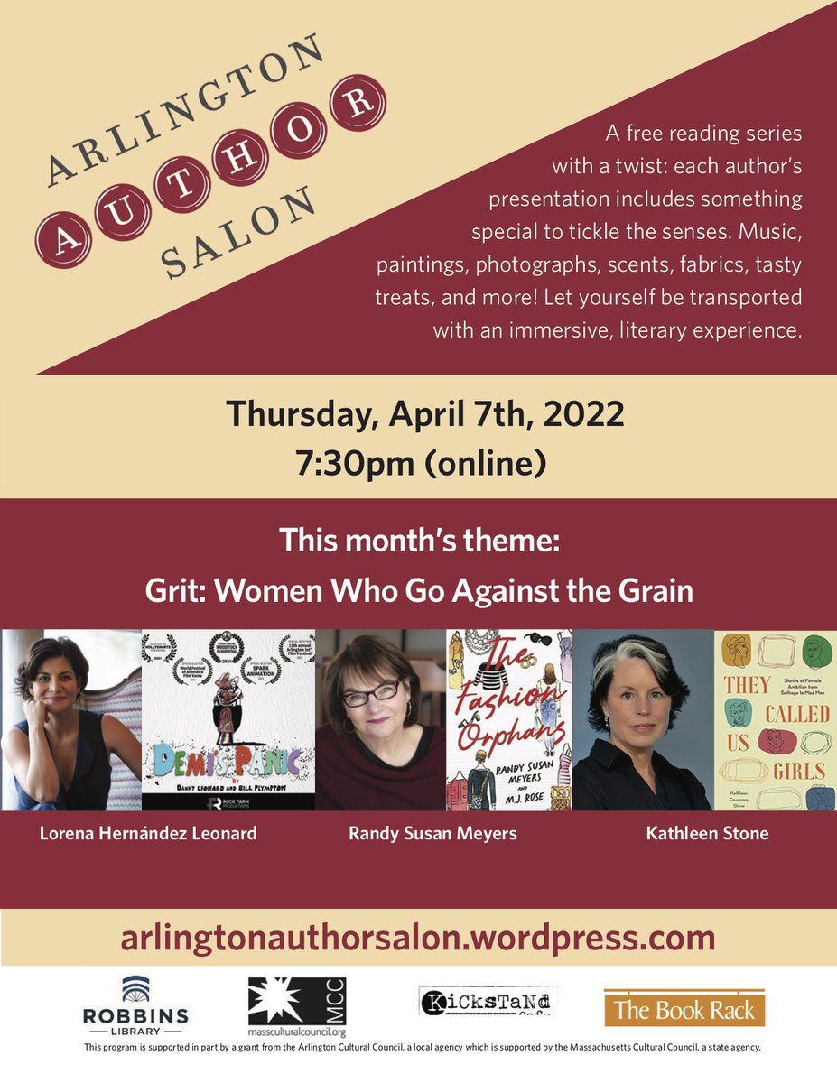 ArlReads's tweet image. Spring Author Salon April 7 - Grit: Women Who Go Against the Grain, with @LorenaLeonard, @KathleenCStone, and @RandySusanMeyer. Register for free: mailchi.mp/e07e703a52ee/j…