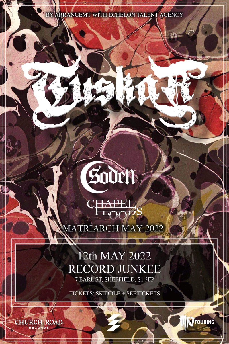 ChapelFloods's tweet photo. We’re chuffed to be supporting Tuskar &amp; Soden on the Sheffield leg of their tour. 
@RecordJunkee - 12/05/22
#tuskarband #sodenband #chapelfloods #recordjunkeesheffield #metal #metalhead #doommetal #sludgemetal #stonermetal #happyisthenewbrutal #smilingisthenewgrim https://t.co/Jpx4dqmH8A