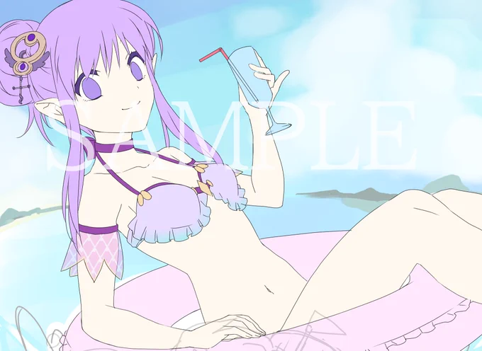 #Skeb #Commission #有償依頼 skebリクエスト23【下絵】 FGO 水着メディアリリィ  水着のデザインは全身考案しましたが下半身が浮き輪で見えなくなった  完成品にはデザインのラフもお付する予定です～