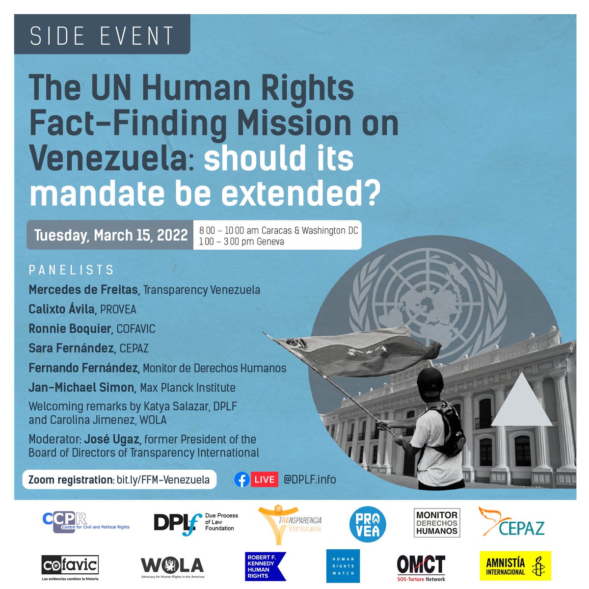 Side Event “The UN Human Rights Fact-Finding Mission on Venezuela: should its mandate be extended?”. Tuesday, March 15, 1-3pm Geneva
