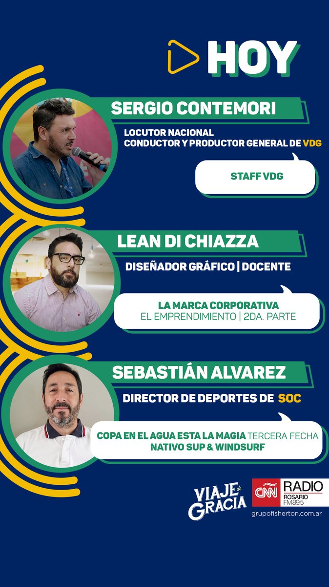 #HOY en #VDG
▶️  <a href="/leandichiazza/">Leandro Di Chiazza</a> trae su columna de "Branding de crecimiento"
▶️  Sebastián Álvarez de <a href="/Sorrentoopen/">Sorrentoopenclub</a> habla de noticias del club