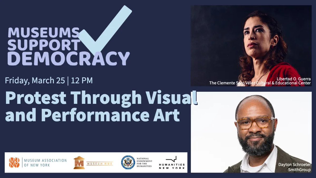 NYhuman's tweet photo. MT @nysmuseums: Join us &amp; @museumhue 3/25 for our Museums Support Democracy Series: Protest Through Visual and Performance Art! Virtual; free w registration. Series supported by @NEHgov and @humanitiesny https://t.co/826oFv9w5Z https://t.co/BRQ4YrtQfJ