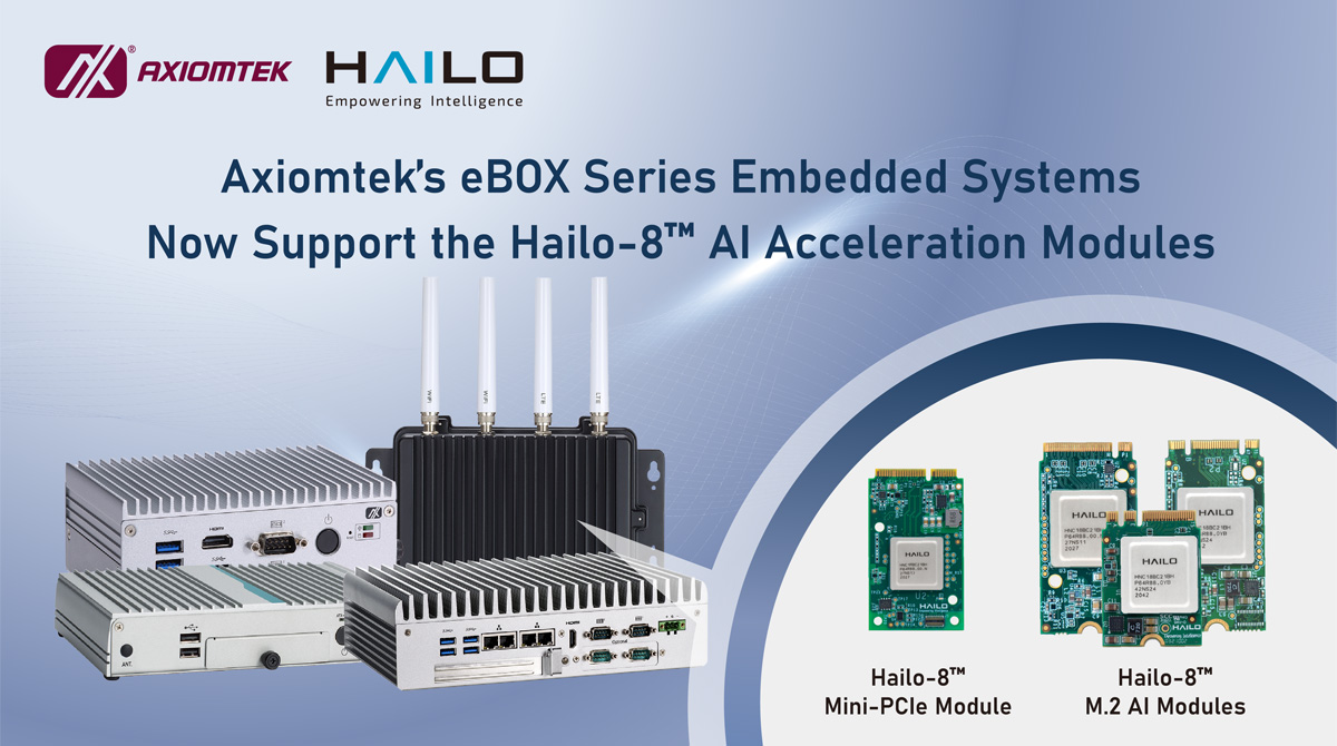 AxiomtekUK's tweet photo. Axiomtek’s Embedded Systems – All eBOX Series – Now Support the Hailo-8™ Edge AI Modules

#EdgeAI #EmbeddedSystem #Hailo-8™  #AIoT

Learn more: https://t.co/kFeJfaAYeH https://t.co/ziawU5eNZR