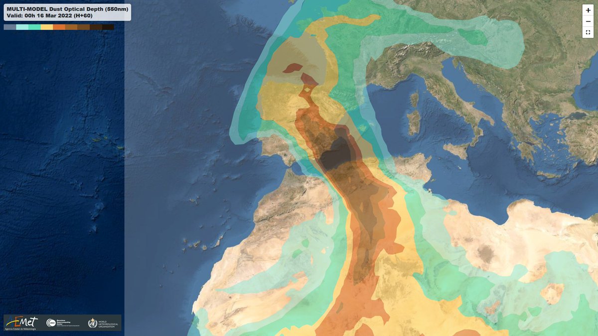 AEMET_Esp's tweet photo. Ya está llegando el polvo en suspensión procedente del norte de África a la Península y Baleares. La intrusión continuará en los próximos días y será significativa. Dará lugar a #calima, lluvias de barro y un empeoramiento de la calidad del aire.
https://t.co/AbMPSWgeZV
Hilo 🧵 https://t.co/kPN3WCBmzL