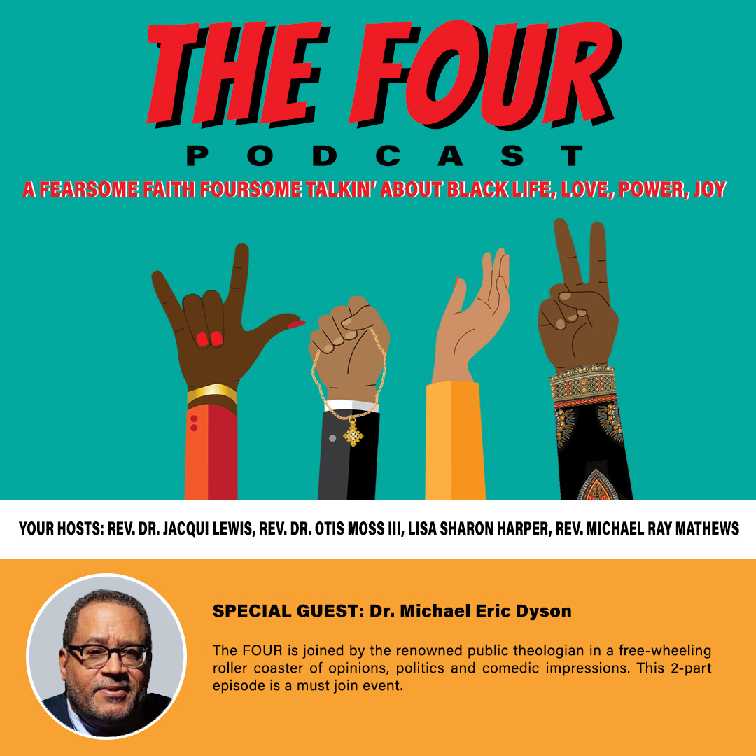 Join @om3 @lisasharper <a href="/mrmathews/">Michael-Ray Mathews</a> <a href="/RevJacquiLewis/">Rev. Dr. Jacqui Lewis</a> <a href="/fourdotblack/">The Four Podcast</a> in a rollercoaster ride of conversation with <a href="/MichaelEDyson/">Michael Eric Dyson</a> on their new podcast <a href="/fourdotblack/">The Four Podcast</a>