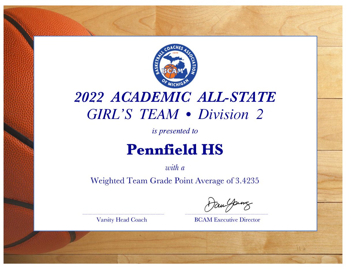Penngirlsbball's tweet photo. Congratulations to the Girls Varsity Basketball Team for being recognized as academic all state by BCAM (Basketball Coaches Association of Michigan)!  We had a great season on the court, but even better in the classroom! https://t.co/FQyl0Ux2cz