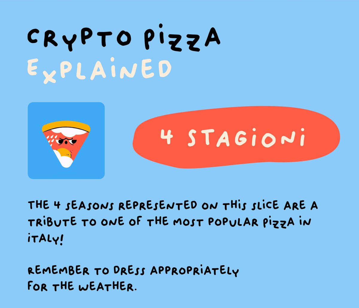 CryptoPizzaSlcs's tweet photo. Get to know more about #CryptoPizzaSlices with Crypto Pizza Explained! 🍕

Today: 4 Stagioni

What's your favourite Pizza Slice? Available on #OpenSea

#NFT #WETH #ETH #Pizza #nftart #PolygonNFT https://t.co/JMIiIdY8f0