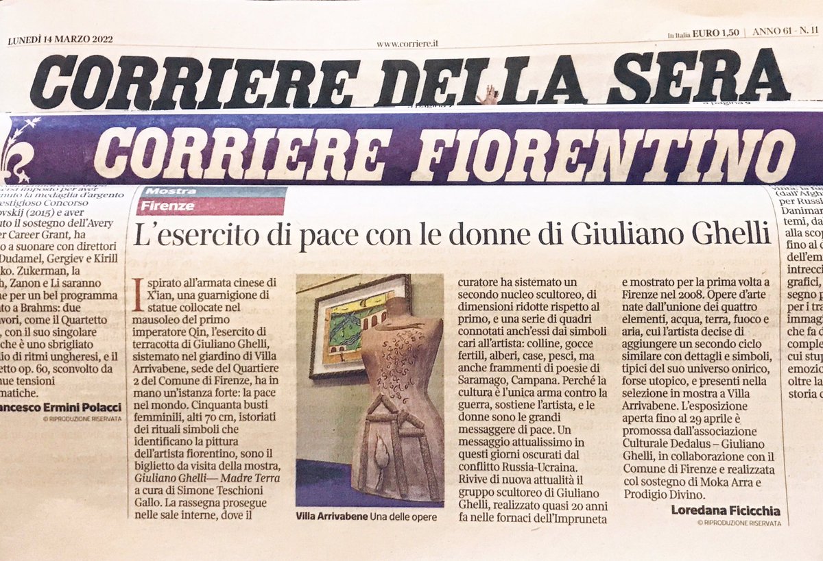 SimoneTeschioni's tweet photo. Oggi in edicola sul @corrierefirenze si parla della mostra #GiulianoGhelliMadreTerra 📣📰🎉 https://t.co/cQYtRYJNc0
