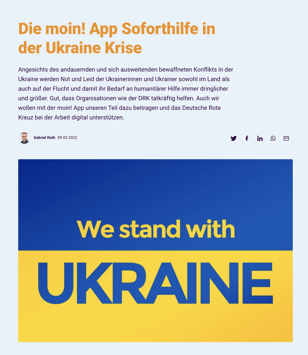 Viele #Wohlfahrtsverbände leisten gerade fantastische Arbeit in der #Ukrainehilfe und unterstützen #Flüchtende. 

Wir arbeiten seit Januar für das <a href="/roteskreuz_de/">Deutsches Rotes Kreuz</a> in MV und wollen nun auch andere DRK Landesverbänden unsere Hilfe in der #Krise anbieten.

moinapp.de/die-moin-app-s…