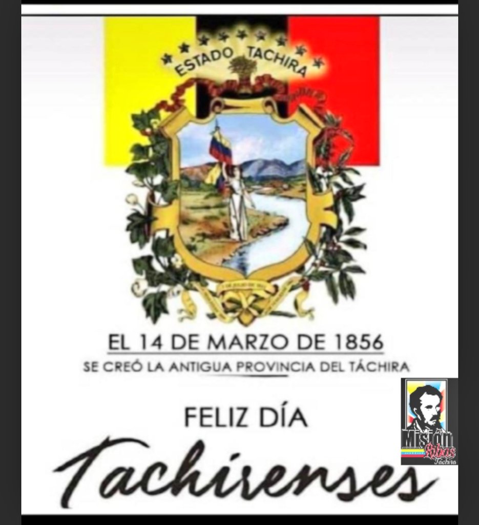 Un 14 de marzo de 1856 se crea la Provincia del Táchira, ¡Feliz día de la tachiraneidad! Les desea la gran familia de <a href="/ribastachira/">Misión Ribas Táchira</a> <a href="/MPPEDUCACION/">MPPEDUCACION</a> @ZonaEducTachira <a href="/Berzabethg1/">Berzabethgandicaoficial</a> <a href="/maryany427/">Maryan Ontiveros</a> <a href="/FreddyBernal/">Freddy Bernal</a> <a href="/NicolasMaduro/">Nicolás Maduro</a>