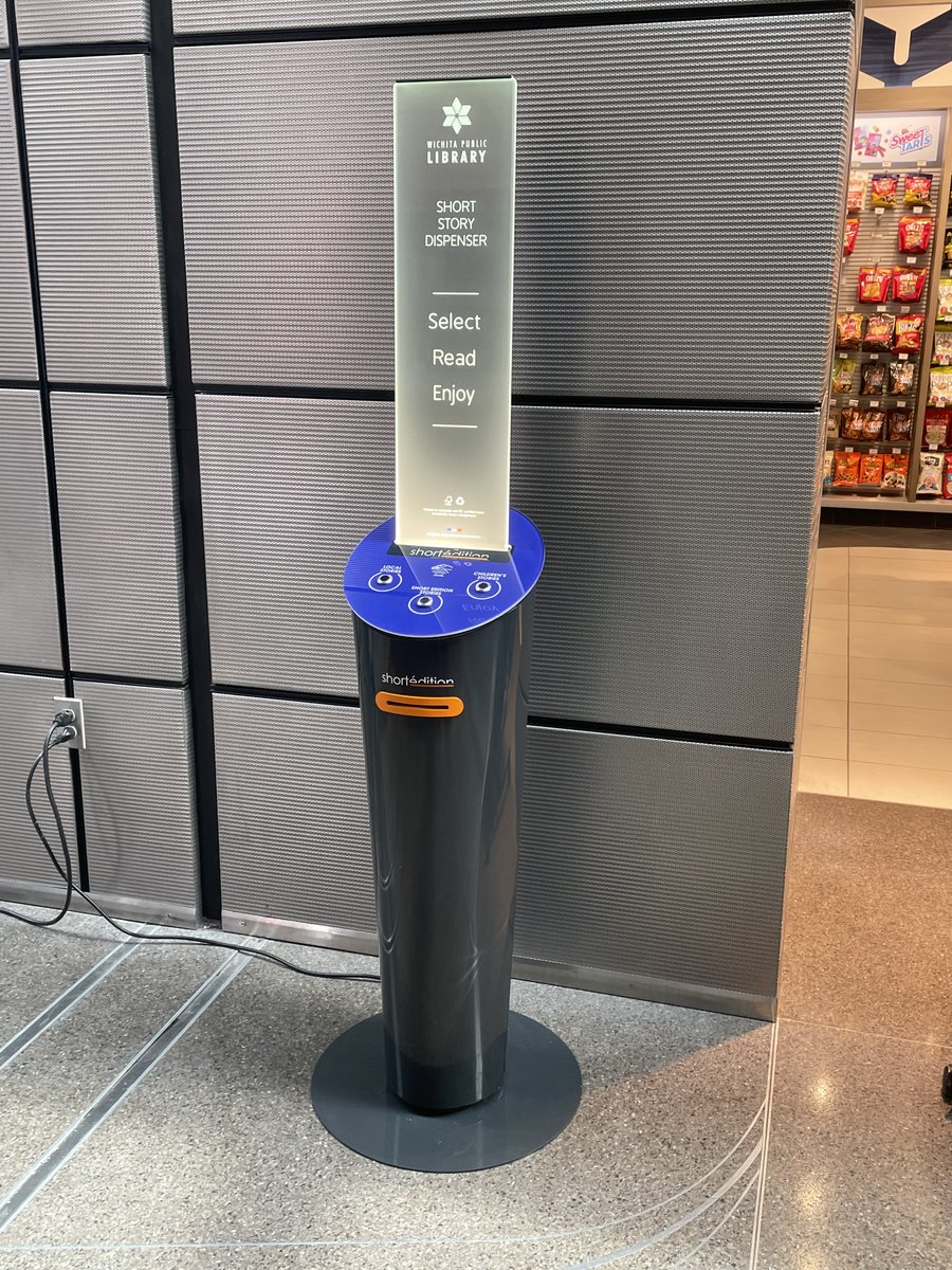 wichitalibrary's tweet photo. Are you traveling soon with @FlyICT ✈️

Grab a short story from the newly installed short story
dispenser courtesy of your Wichita Public Library! https://t.co/E0jHSDuLQX
