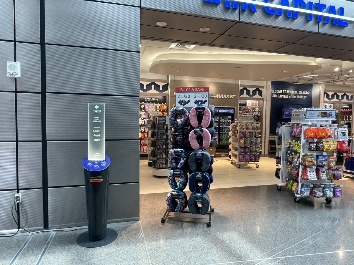 wichitalibrary's tweet photo. Are you traveling soon with @FlyICT ✈️

Grab a short story from the newly installed short story
dispenser courtesy of your Wichita Public Library! https://t.co/E0jHSDuLQX