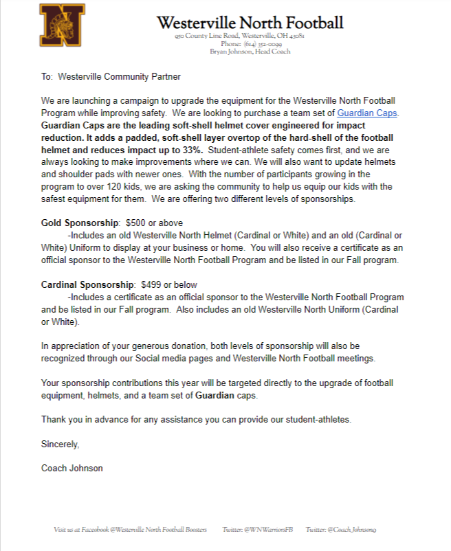 Coach_Johnson9's tweet photo. We are looking for community partners to help us equip our players with a team set of @Guardian_Caps! We want the best for our players &amp; want to keep them safe. Please consider helping us out. If you have any questions please don't hesitate.  #ALLN @NorthWarriorsAD @WNWarriorsFB https://t.co/FEAObk6Xym