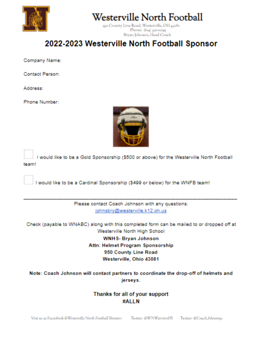 Coach_Johnson9's tweet photo. We are looking for community partners to help us equip our players with a team set of @Guardian_Caps! We want the best for our players &amp; want to keep them safe. Please consider helping us out. If you have any questions please don't hesitate.  #ALLN @NorthWarriorsAD @WNWarriorsFB https://t.co/FEAObk6Xym