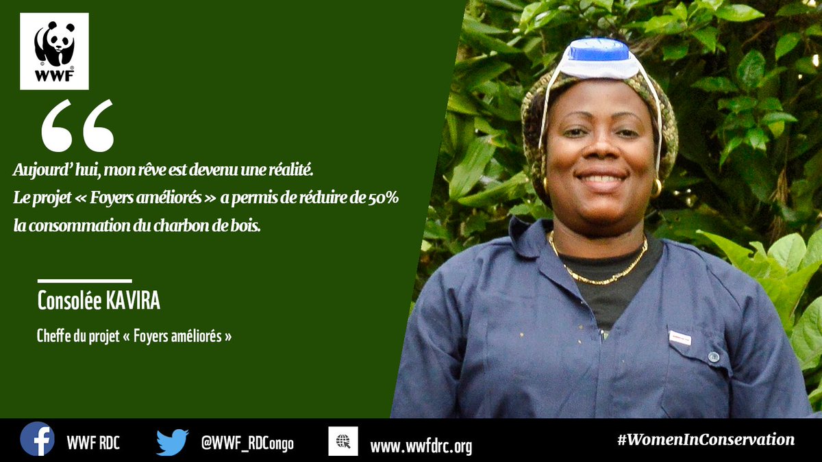 WWF_RDCongo's tweet photo. Préoccupée par les besoins énergétiques des communautés, Consolée KAVIRA, a décidé d’embrasser le domaine de #conservation et a rejoint le #WWFRDC en 2008 en tant que Cheffe du projet « Foyers améliorés ». Plus sur 👉🏾 https://t.co/wU2QkrVjja
#WomenInConservation #MoisdelaFemme https://t.co/EIYKHCe8cQ