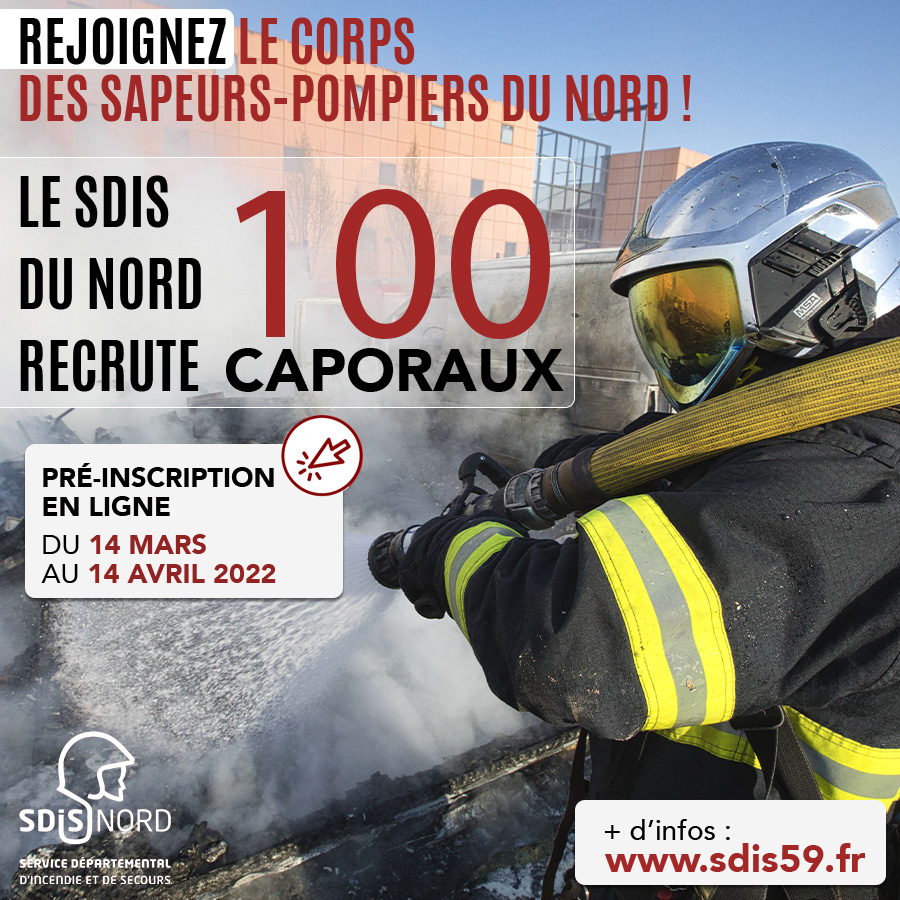 Sdis59's tweet photo. [𝗥𝗲𝗰𝗿𝘂𝘁𝗲𝗺𝗲𝗻𝘁] 𝗟𝗲 𝗦𝗗𝗜𝗦 𝗱𝘂 𝗡𝗼𝗿𝗱 𝗿𝗲𝗰𝗿𝘂𝘁𝗲 100 𝗖𝗮𝗽𝗼𝗿𝗮𝘂𝘅 
🚨 Le SDIS du Nord recrute 100 sapeurs-pompiers professionnels. 
Ces postes sont accessibles aux personnes lauréates d’un des concours de Sapeur-Pompier Professionnel Non Officier https://t.co/3fFohlFdOD