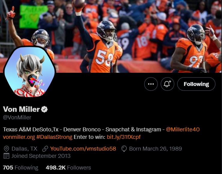 JoRo_NFL's tweet photo. Should the Broncos sign Von Miller? https://t.co/r6zKQ5Kifr