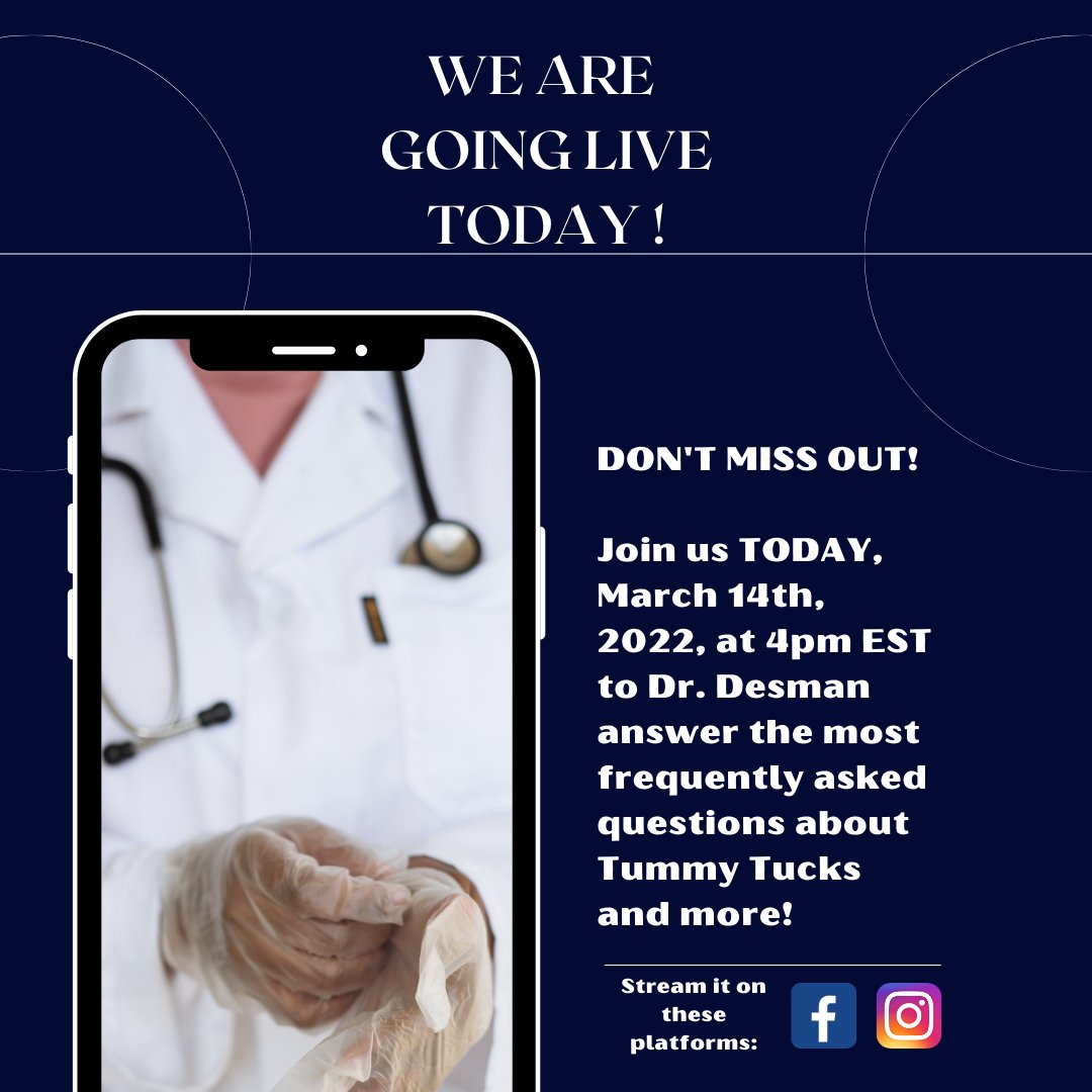 VCPSurgery's tweet photo. Join us TODAY @ 4pm EST to watch Dr. Desman answer all your questions about Tummy Tucks and more!  

Live stream it on Facebook or Instagram!
•  
•  
•  
#PlasticSurgery #PlasticSurgeon #TummyTuck #Abdominoplasty #FAQs https://t.co/QusnY6z7Y9