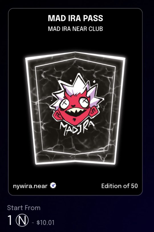 MadIRANFT's tweet photo. MAD IRA PASS ON SALE NOW!
Only 1 Near 
On https://t.co/w9sQM505Ui
More utility below and in discord 
@ParasHQ #PARASnft #paras #NEAR #NEARnft https://t.co/RhWAzZ0MF6