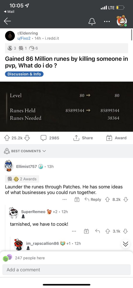Elev8Gaming's tweet photo. This thread was 😂😂😂 if you Elden. r/Eldenring is always 🔥 if you’re looking for a laugh. #ELDENRING https://t.co/HQ7pXFZk19