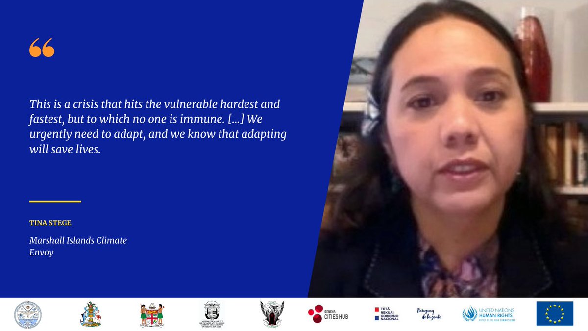 RMIGeneva's tweet photo. Today, at the #HRC49 side event "The Human Rights impact of climate change", @mbachelet, @EamonGilmore, @EnvoyRmi, and leaders from climate-affected communities highlighted the urgent need to adapt: "Adaptation will save lives. There is no excuse for unfulfilled commitments." https://t.co/gVnQPwYjgw