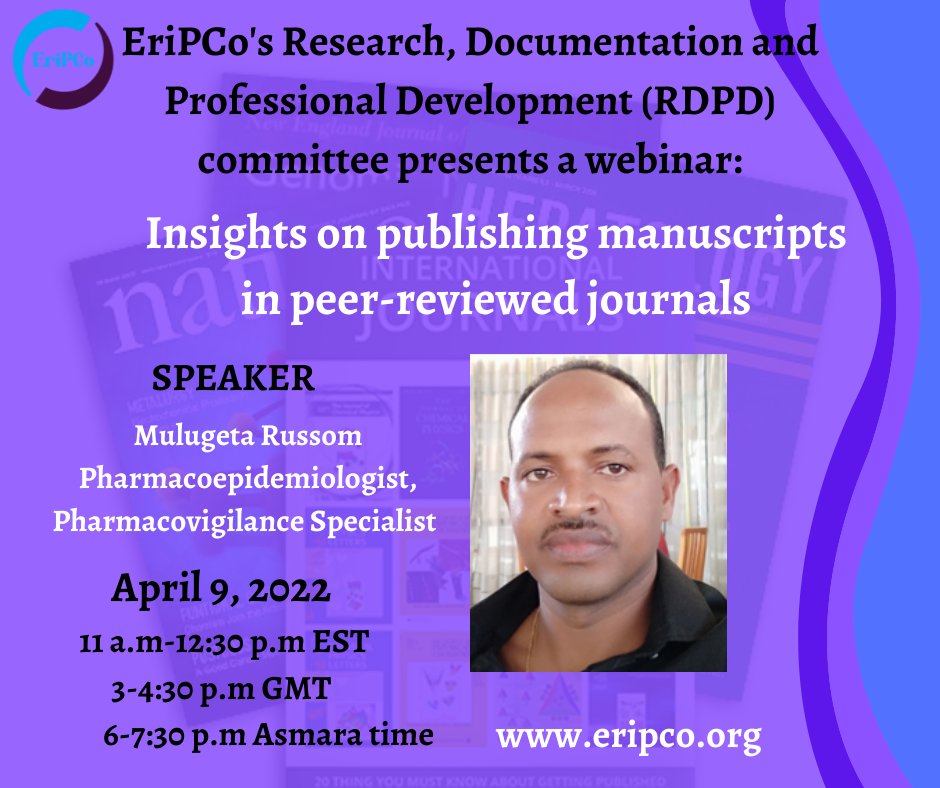 eripco's tweet photo. Webinar by EriPCo: Insights on publishing manuscripts in peer-reviewed journals
Saturday, April 9th, 2022, 11 am – 12:30 pm EST
Registration link: https://t.co/xYfNdQuHI8 https://t.co/n5KNDME7XI