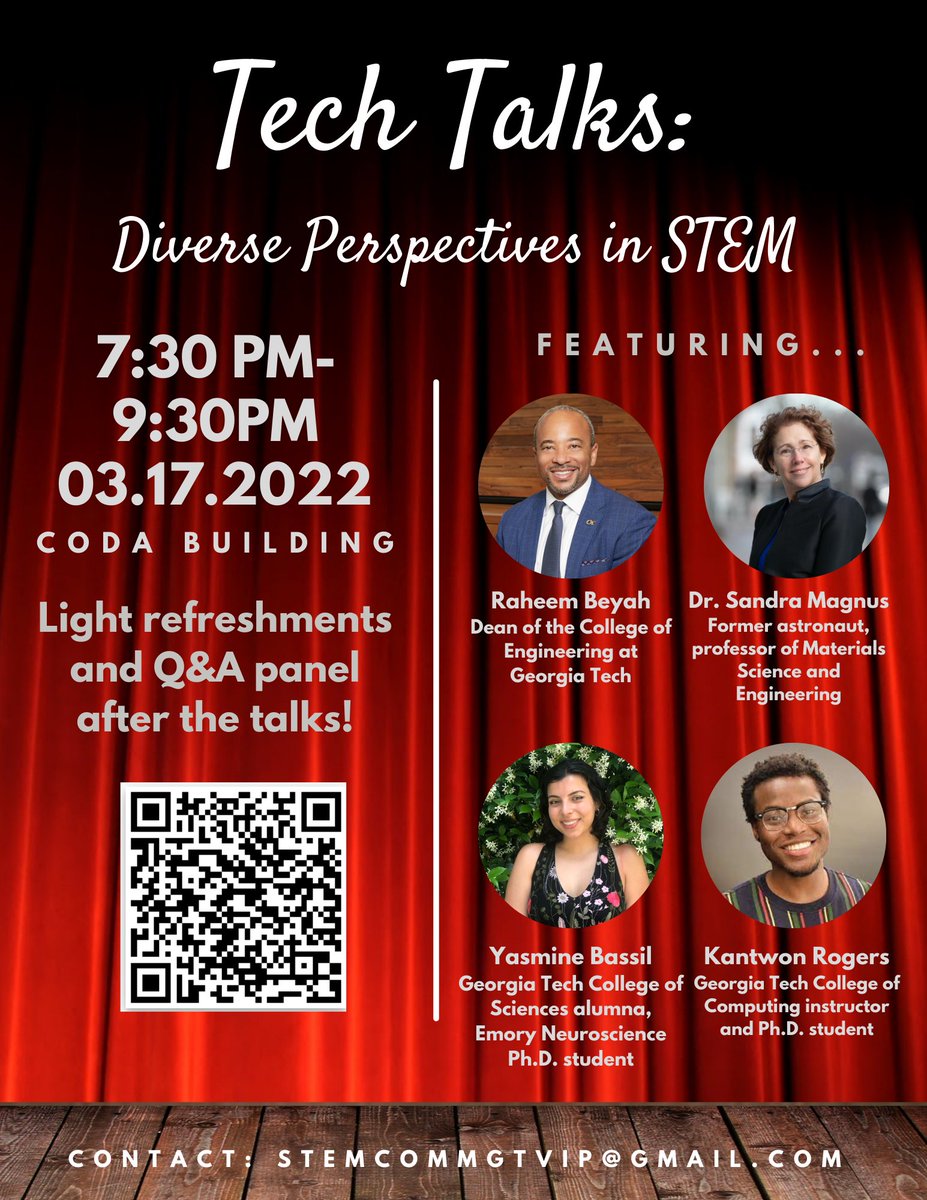 ChargedMagazine's tweet photo. Have you ever wondered how Georgia Tech leaders in STEM got interested in science? Come to Tech Talks, where you'll hear a former astronaut, a college dean, and two graduate students share their science journey and how they hope to improve their fields.
https://t.co/LHbBHNX28h https://t.co/HbAu95MuiA