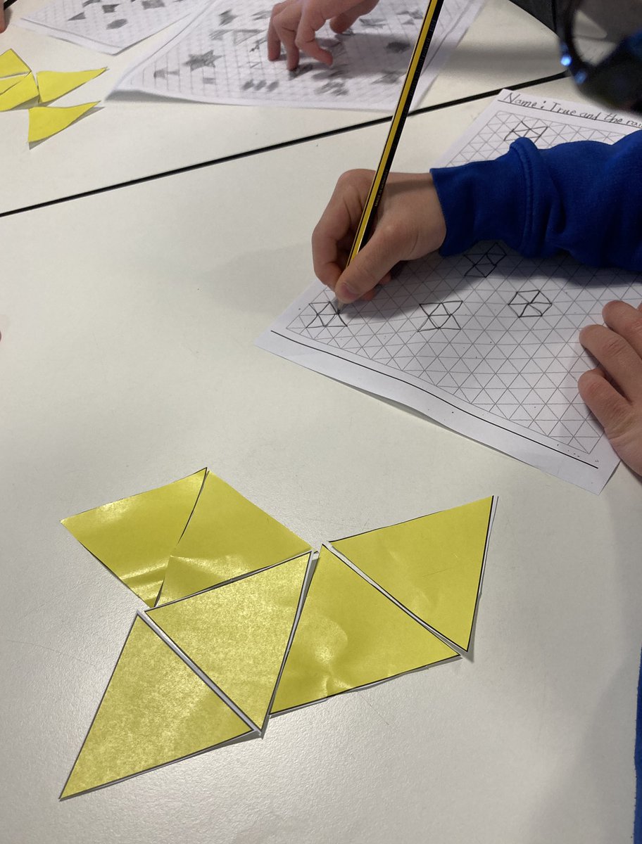 Y3WFA's tweet photo. #wfamathematicians have been exploring geometry as part of our first ever #CLFBigDayofMaths ! What can you make with 6 equilateral triangles? #habitsofmind #curious #imagining #collaborating #specialising #BeingAMathematician  @Cabotfederation https://t.co/wGVLalu8QD