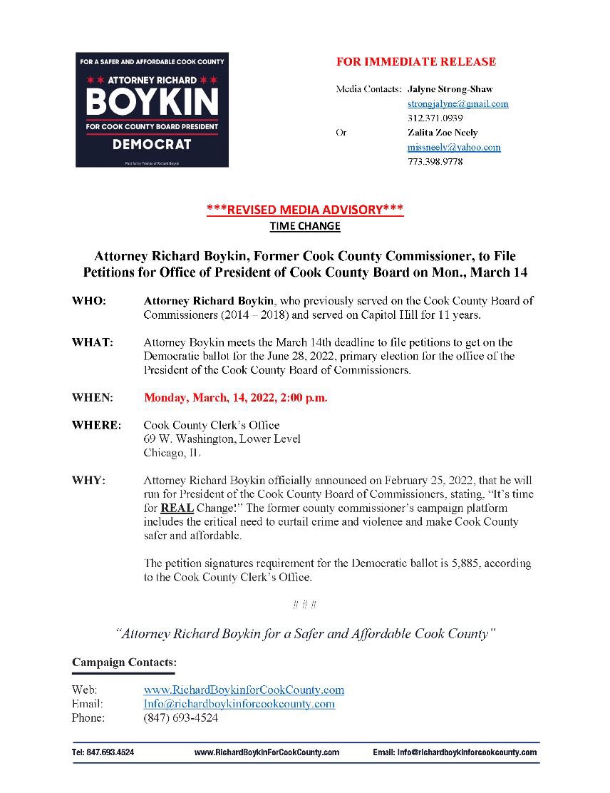 RichardRBoykin's tweet photo. Today I will be filling my petitions to get on the Democratic ballot for the June 28, 2022, primary election for the office of the President of the Cook County Board of Commissioners. Join me at 2:00 p.m.
#BoykinForCookCounty #CookCountyBoard
https://t.co/HWfQ1MF58i https://t.co/S9mbxb6ceh