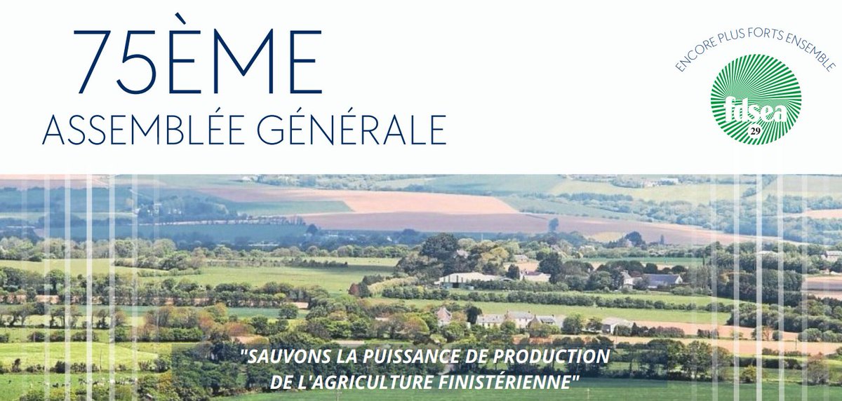 FDSEA_Finistere's tweet photo. 📢J-1 de la 7⃣5⃣ème #AG de la @FDSEA_Finistere, un moment fort de la vie de notre structure et l’occasion pour tous les adhérents de venir s’exprimer et débattre autour de nos #orientations en présence de @MaeldeCalan, Jérôme Volle @FNSEA, @dsauvaget Pdt #Ecomiam, @Prefet29 https://t.co/RGEzJwQkMQ