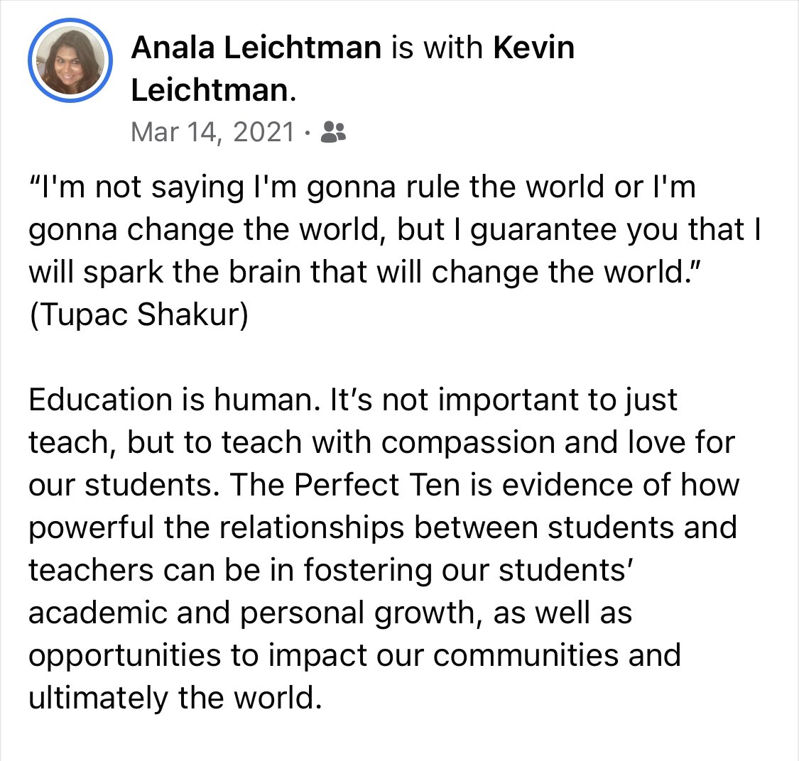 KevinLeichtman's tweet photo. Did you get your copy of “The Perfect Ten” yet?
https://t.co/9rqU4Mrg1k
It isn’t just my heart and soul in this book. It’s the work of love of ten of my students, their experiences, obstacles, and most importantly… their incredible perseverance! #PerfectTenEdu https://t.co/nhdJ4rpbXW