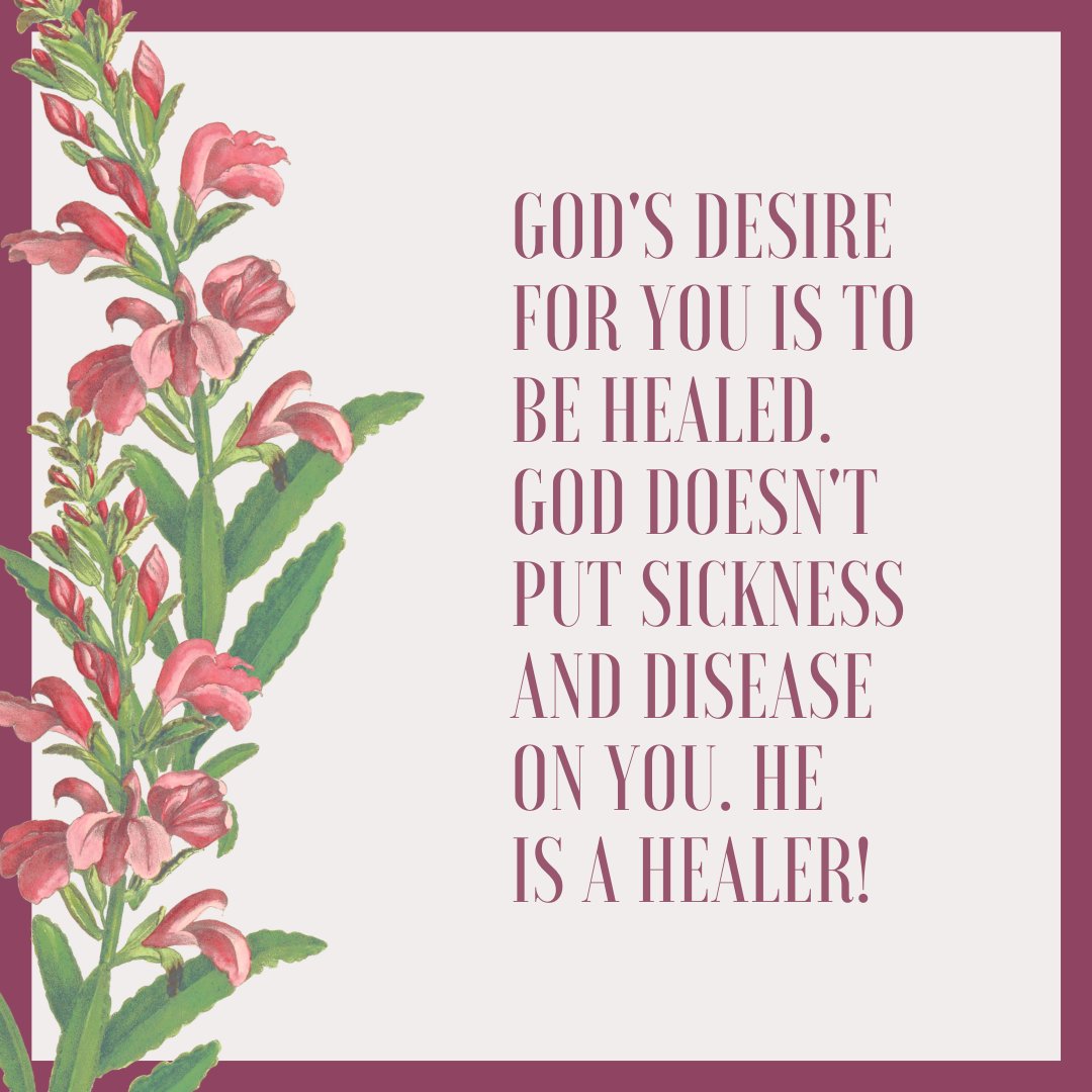 God's desire for you is to be healed. God doesn't put sickness and disease on you. He is a healer!