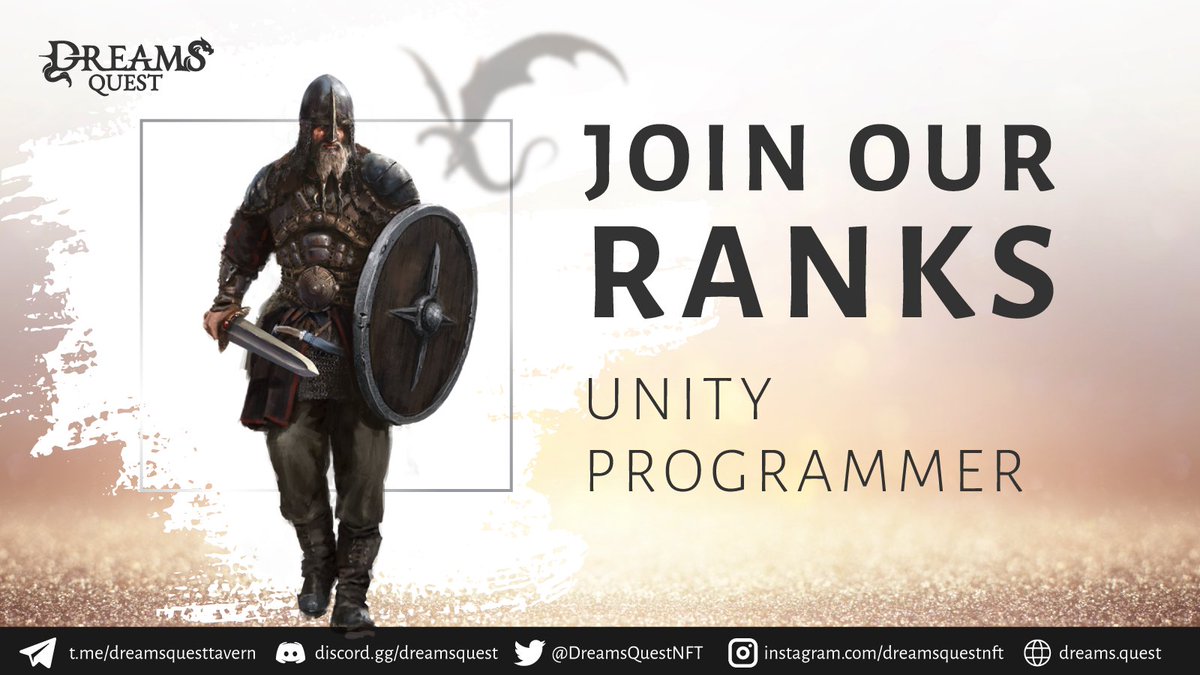 DreamsQuestNFT's tweet photo. 🔮 The #DreamsVerse is a history in making and joining it has never been simpler

⚔️ Calling Unity Programmers to join us in our quest:
https://t.co/WcAUuD11KK

#WeAreHiring #DreamsQuest #UnityProgrammer https://t.co/10RufapgN0